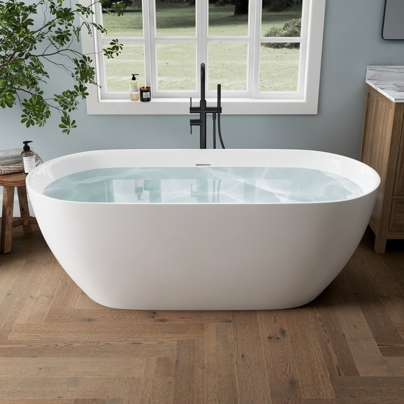 MEDUNJESS 67'' Acrylic Freestanding Deep Soaking Bathtub with